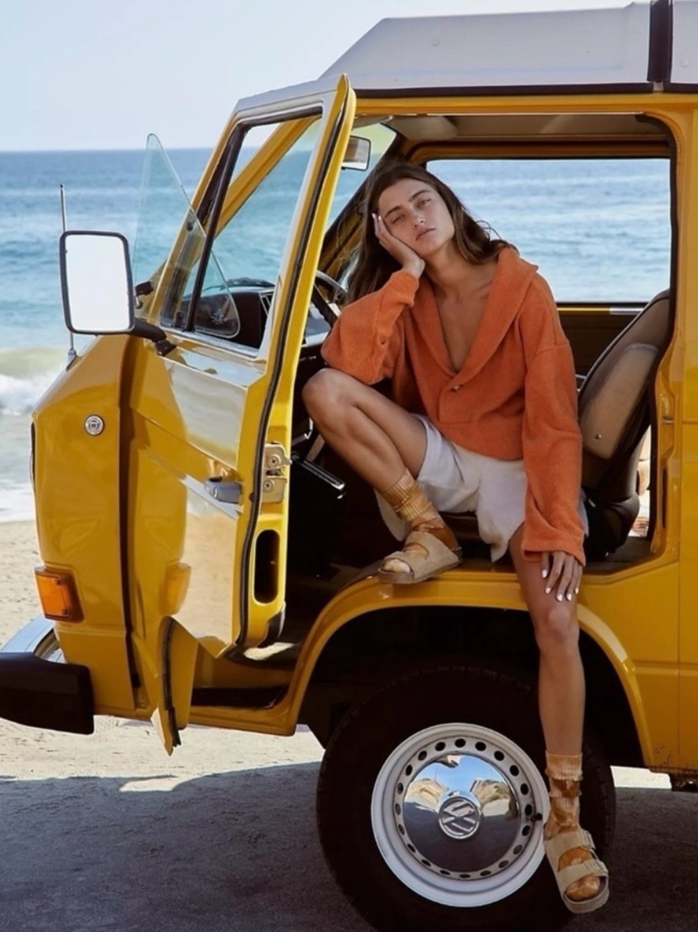 Free People Bino Pullover in Honey Eyed Orange Size Small 70s Terrycloth Beach